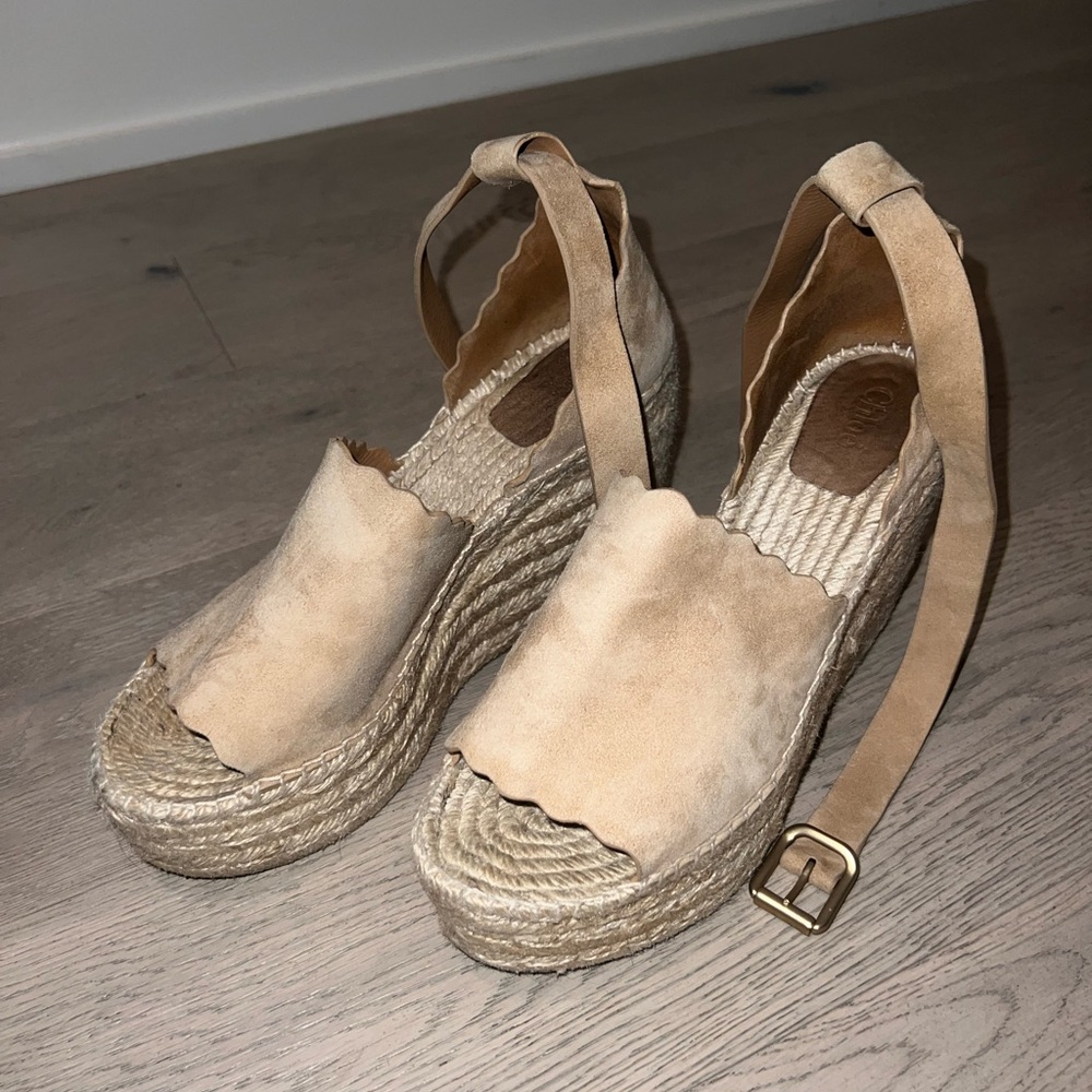 Chloé Suede Scalloped Espadrille Wedges